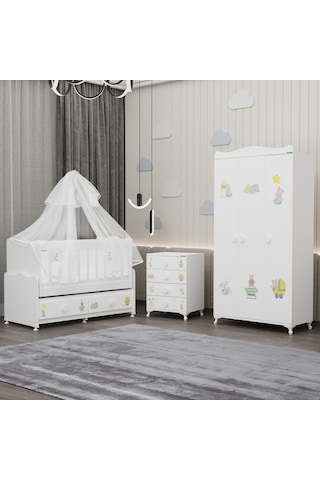 Elegant Yıldız 3 Bebek Odası Takımı Yatak Uykuseti - Ayıcık Beyaz