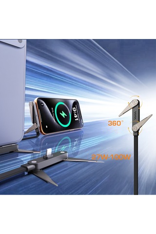 Lenyes Lc553 Type-c To Type-c Stand Özellikli E-mark Smart Çipli Data Ve Şarj Kablosu 100w 1m Siyah
