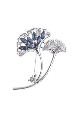 Gümüş Yaratıcı Ginkgo Yaprak Şekli Broş Pin Kore Tarzı Parlayan Rhinestone Mizaç Yaka Pin Sahte Ipek Eşarp Toka Giyim Aksesuarları Gümüş