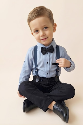 Modanino Erkek Bebek 4'lü Takım Set Pantolon+gömlek+askılı Kemer+papyon 12631 mavi