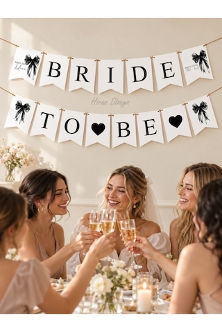 Hiras Dizayn Siyah Fiyonk Bride To Be Banner Seti 15 Parça