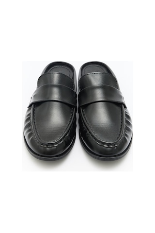 Lutvelizade Loafer 2601 Arkası Açık Büzgülü Siyah Kadın Loafer