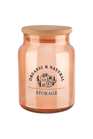 Selka Home 890 Ml Mary Ahşap Kapaklı Desenli Cam Kavanoz