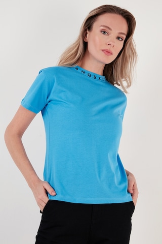 Lela Yakası Baskılı Bisiklet Yaka Basic Örme Bayan T Shirt 5864054 Bebe Mavi