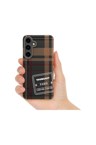 Galaxy S24 Plus Uyumlu Kılıf Ekose Desenli Youngkit Gezhi Serisi Kapak Kırmızı
