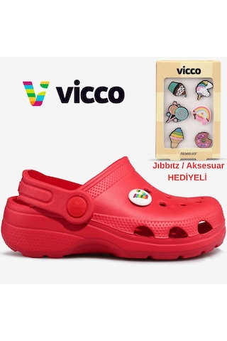 Vicco Didim Jıbbıtz Aksesuar Hediyeli Ortopedik Unisex Çocuk Terlik Kırmızı