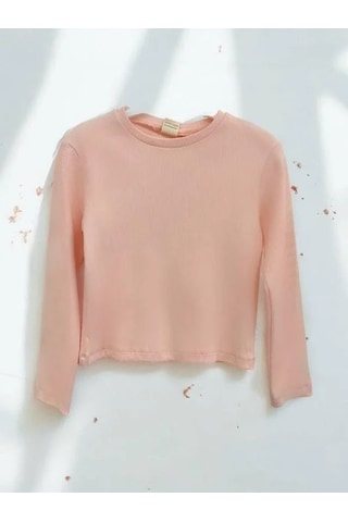 Kız Çocuk Pamuklu Kaşkorse Crop Bluz-14352 Somon