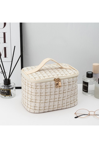 Moveevo Küçük Chanel Tarzı Kozmetik Çantası Taşınabilir Tuvalet Malzemeleri Saklama Çantası