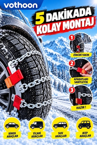 Kargo Kolay Tak Çıkar Kar Zinciri 12 Mm Binek, Hafif Ticari, Suv Ve Jeep Araçlara Uyumlu Pratik Montaj Najmaddin