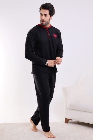 Wordex Flkn 7202 Polar Kışlık Erkek Ev Pijama Takımı Uyku Takımı Siyah