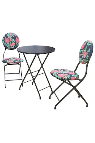 Katlanabilir Nar Desenli Metal Masa Ve Sandalye Takımı - 2 Sanda