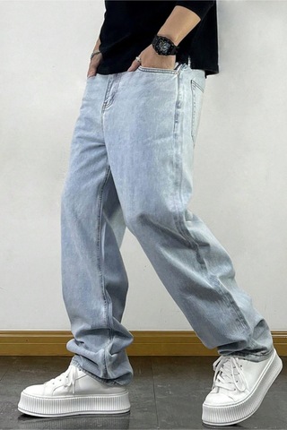 Cool Tarz Erkek Mavi Rahat Kesim Baggy Pantolon Mavi Mavi