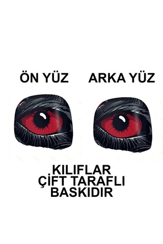 Kırmızı Göz Çift Taraflı Dekoratif Oto Başlık Kılıfı/maske 2'li Kırmızı-Siyah