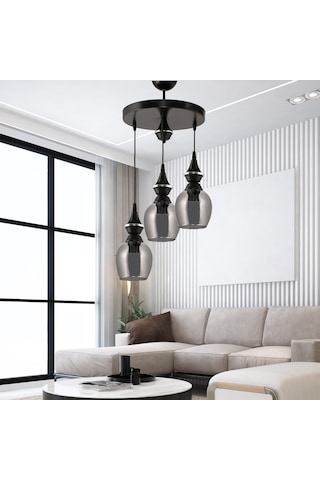 Dd Üçlü Pera Sarkıt Avize Füme Camlı Siyah3