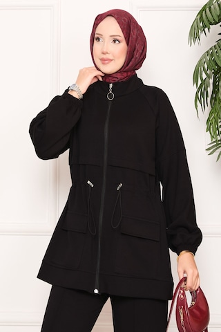 Butik Kadın Siyah Fermuarlı Cep Detaylı Tesettür Eşofman Takımı Siyah Siyah