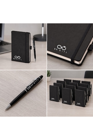 Logonuza Özel 10 Adet 923-914 9 X 14 Termo Deri Defter Ve Touch Pen Kurumsal Hediye Seti Siyah