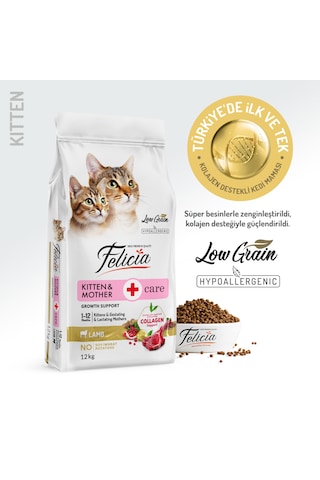 Felicia Kitten & Mother Kuzu Etli Düşük Tahıllı Yavru Kedi Maması 12 KG