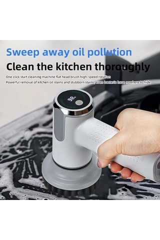 Xuweiwei Elektrikli Temizleme Fırçası Elde Taşınabilir Güçlü Kablosuz Güç Seviyesi Ekranıyla Güncellenmiş Sürüm Yüksek Çözünürlüklü Dijital Ekran Ayarlanabilir Hız Büyük Kapasiteli Pil Su Geçirmez