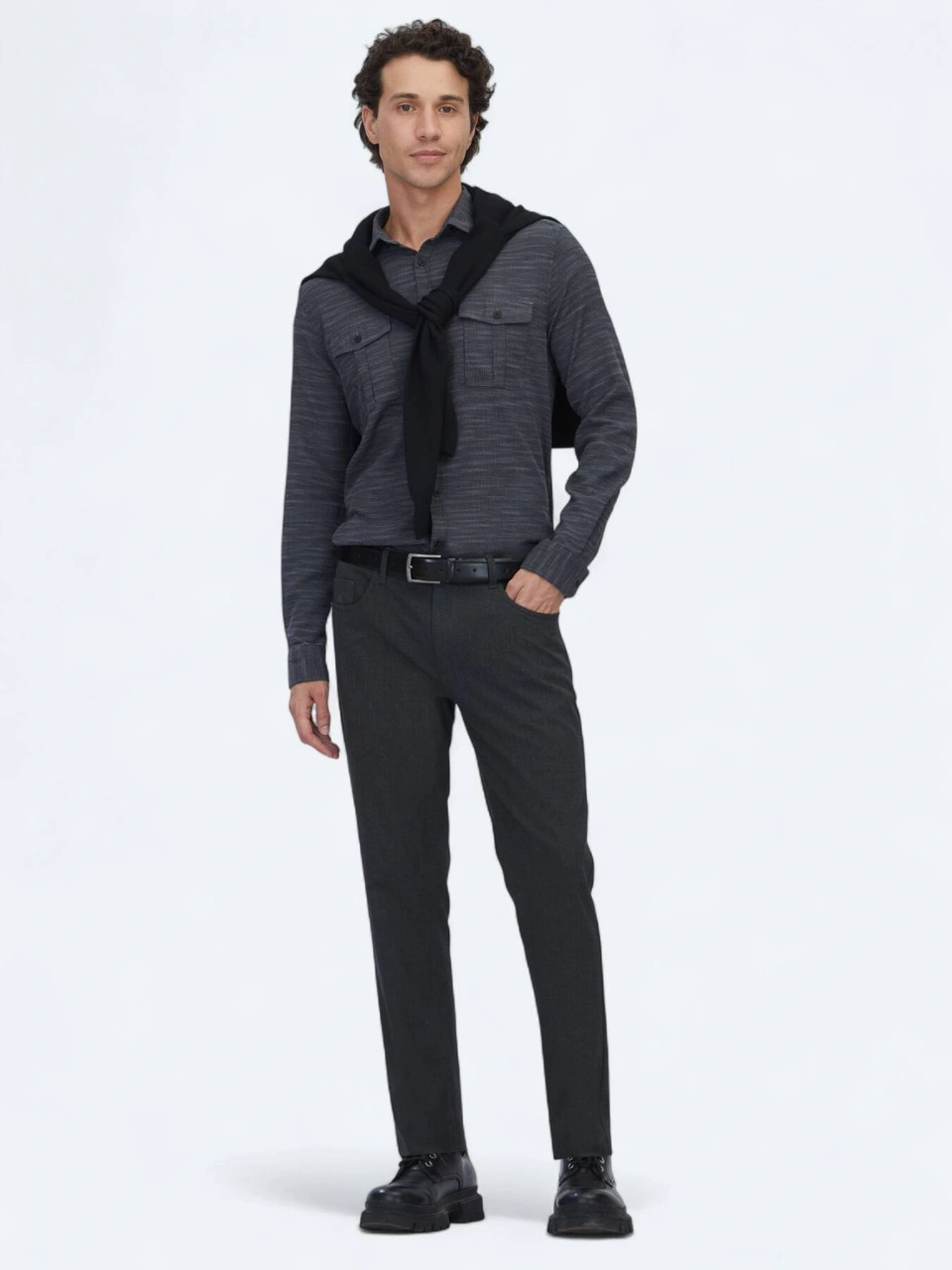 Kip Antrasit Dokuma Slim Fit Casual Pantolon Antrasit
