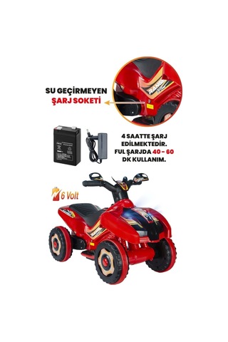 Müzikli Ve Led Işıklı Rang Akülü Atv 6v Kırmızı Kırmızı