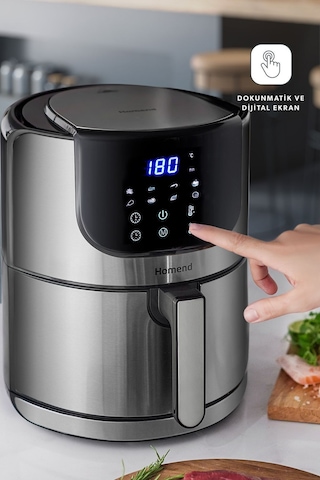 Homend Airfryday 2502H 8 Farklı Program, 5 Litre Dokunmatik Ekranlı Fritöz Inox
