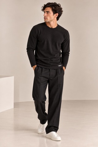 Alexandergardi Bisiklet Yaka İnce Fitilli Basic Sweatshirt Siyah