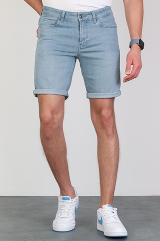 HLT Jeans Erkek Taşlamalı Rahat Kesim Likralı Esnek Mavi Jean Denim Kot Şort 001