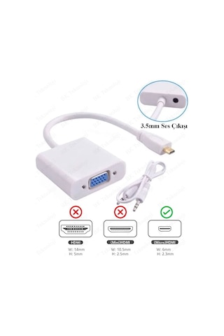 Micro Hdmı To Vga Ses Destekli Çevirici Adaptör