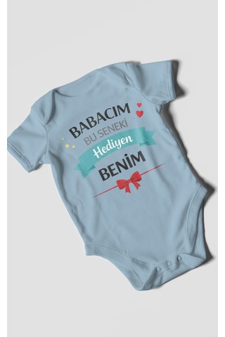 Morivokids Babacım Bu Seneki Hediyen Benim Kısa Kollu Bebek Body %100 Pamuk Bebe Mavisi