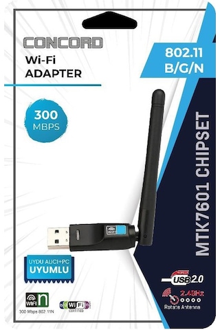Concord W7 Uydu Alıcı Ve Pc Uyumlu 300 Mbps Wireless Usb Adaptör