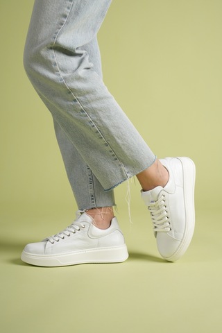 Analin Shoes Kadın Hakiki Deri Bağcıklı Casual Spor Ayakkabı Beyaz