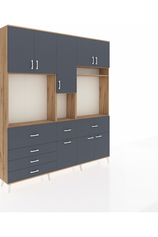 Arges Dolap 10 Raflı 6 Çekmeceli 8 Kapaklı 220x30x243 Çam-antrasit/antrasit Antrasıt/antrasıt