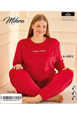 Mihra Kadın Kışlık Bisiklet Yaka Kadife Battal Pijama Takımı 132214k - 1 Adet Kırmızı