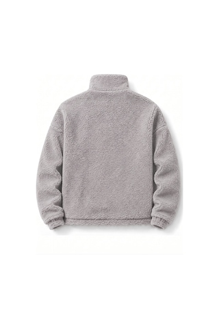 Genius Store Oversize Peluş Erkek İçi Polarlı Tam Fermuarlı Sherpa Sonbahar Kış Kadın Polar Sweatshirt Oversıze-pelus Gri