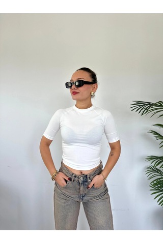 Keymoda Kadın Bisiklet Yaka Kısa Kollu Body Ekru Ekru