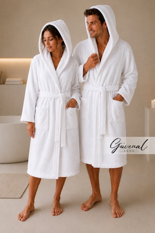 Blanc 2 Adet Kapüşonlu Pamuklu Unisex Bornoz Otel Bornozu Erkek Havlu Bornoz Kadın Havlu Bornoz Sauna Bornoz Sabahlık 2'li Kapüşonlu Beyaz