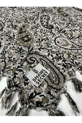 Shawl Secret Sökme Boncuklu Pamuk Yazma - 05868 Vizon-yeşil