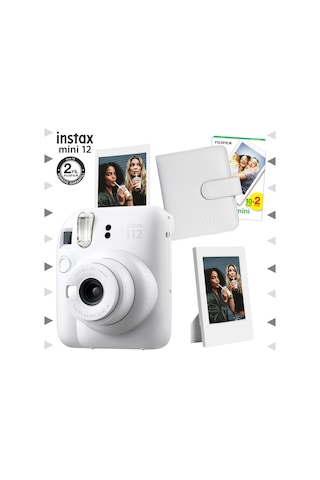 Fujifilm Instax Mini 12 Fotoğraf Makinesi + 20'li Film + Çerçeve + Kare Albüm Seti Beyaz
