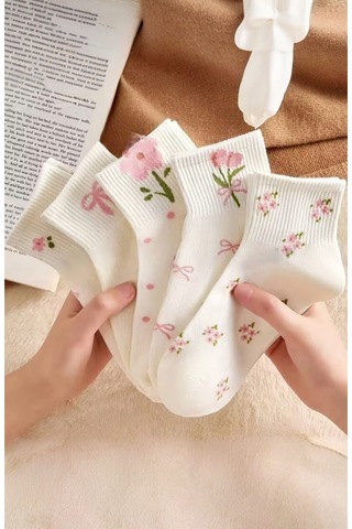 Hitit Socks Kadın 5 Çift Premium Karışık Çiçek Desenli Kısa P... Çok Renkli