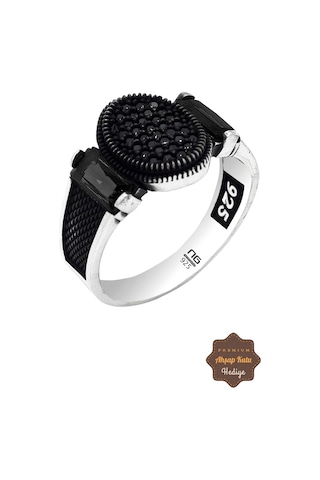 Midyat Nurtaş Gümüş Oniks Mikro Taşlı Oval Model 925 Ayar Gümüş Erkek Yüzük 201023340