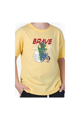 Panios Kids Brave Baskılı Erkek Çocuk Kısa Kollu Tişört Sarı
