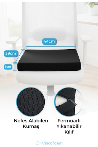 Viscofoam Ortopedik Visco Kare Oturma Minderi Kuyruk Sokumu Destekli Ergonomik Koltuk Minderi - Siyah