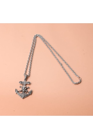 Kuru Kafalı Denizci Çapası Erkek Kolye Çelik Takı Aksesuar K24 T5