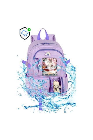 Waddell Kore Kawaii Tarzı Okul Sırt Çantası,günlük Sırt Çantası Termal Beslenme Çantası Ve Kalemlik Lila