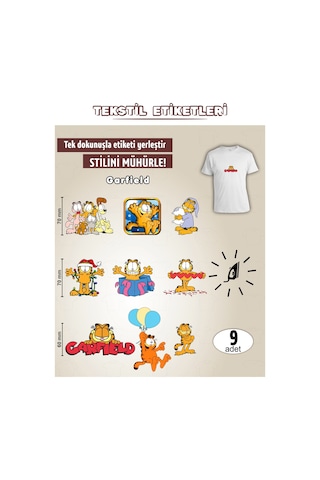 Ütü İle Yapışan Kıyafet Etiketi Garfield 9lu Set Karışık