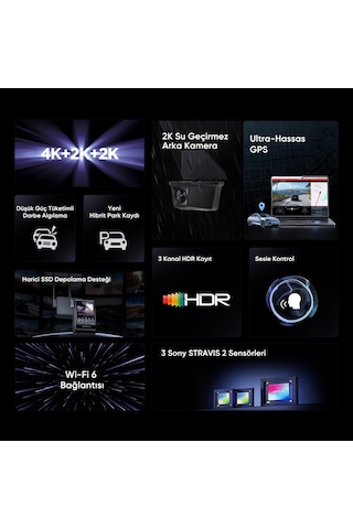 Viofo A329sw 3 Kameralı Ön+iç+arka Dış Su Geçirmez 4k+2k+2k Sony Starvıs 2 Sensör Gps'li Araç Kamerası