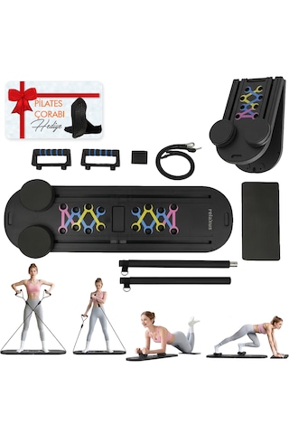 Çok Fonksiyonlu Pilates Fitness Tahtası Direnç Bant Ev Core Karın Kol Sırt Güçlendirme Egzersiz Siyah Renk Çorap Hediye
