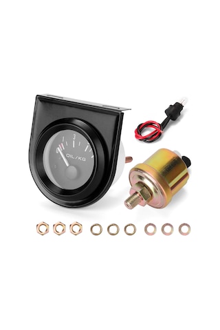 Jeemson 12v Evrensel Araç Yağ Basıncı Göstergesi 0-7kg, Sensörlü Plastik+metal 52mm Ölçüm Aleti, Sürüş Güvenliği İçin