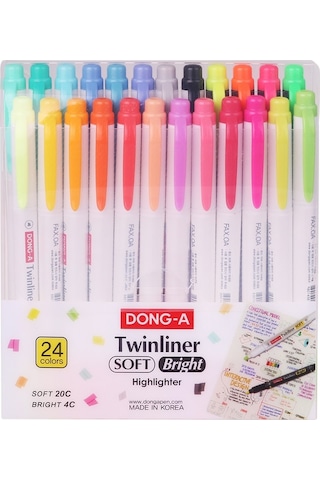 Dong-A Twinliner Soft-Bright Çift Taraflı Fosforlu Kalem 24'lü