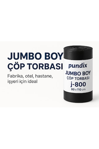 Pundix Pundıx J800 Jumbo Boy Çöp Torbası 80x110 Cm 1 Koli 10 Rulo X 10 Adet Profesyonel Endüstriyel Kullanım Dayanıklı, Sızdırmaz Ve Geniş Hacimli Çöp Poşeti